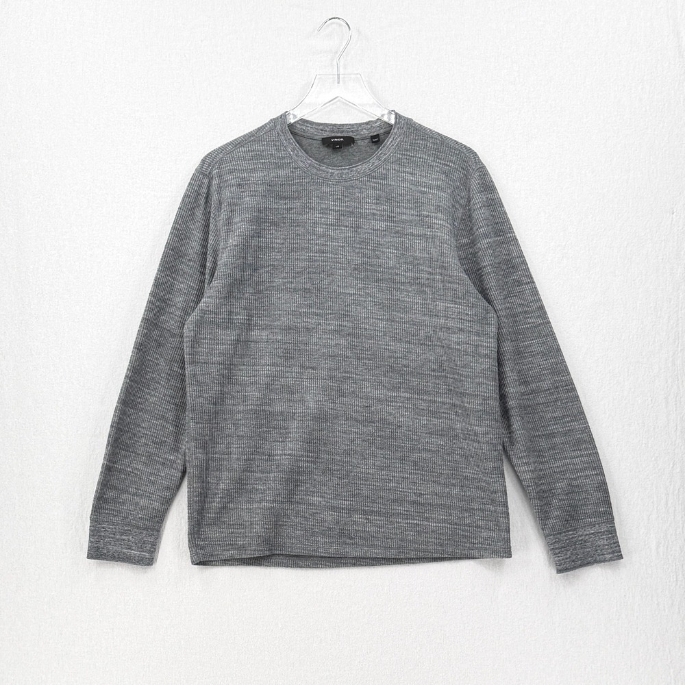 VINCE H Thermal Crew Neck Shirt Mens Large Gray Long Sleeve Cotton Blend Waffle